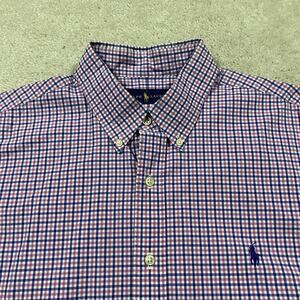 Polo Ralph Lauren Shirt Mens XL Blue Pink Check Button Down Cotton Pony Preppy